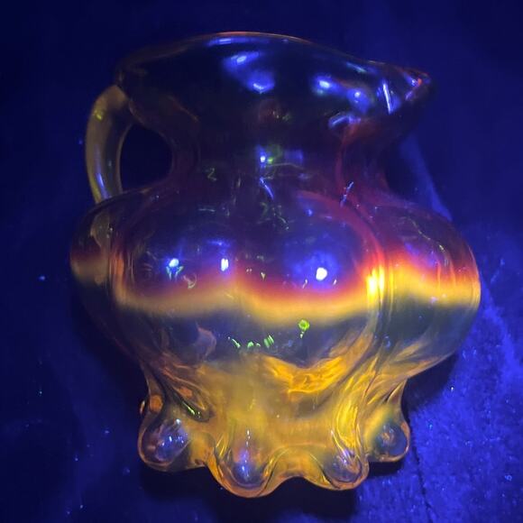 Kanawha Amber Art Glass Pitcher Melon Style Pitcher Jug UV Reactive Cadmium GLOW - Picture 9 of 9